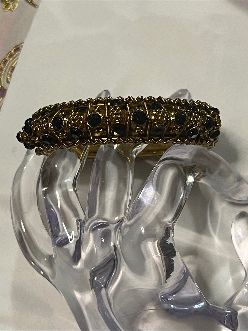 Vintage Gold Bracelet with Black Stones